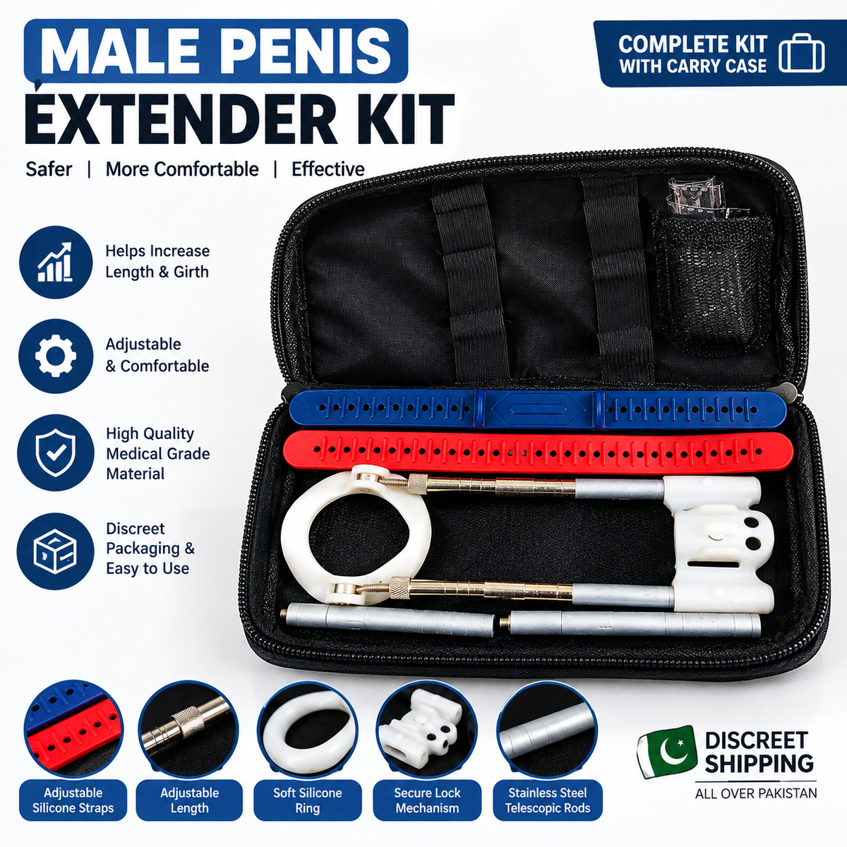 Male enhancement penis extender kit for length and girth growth